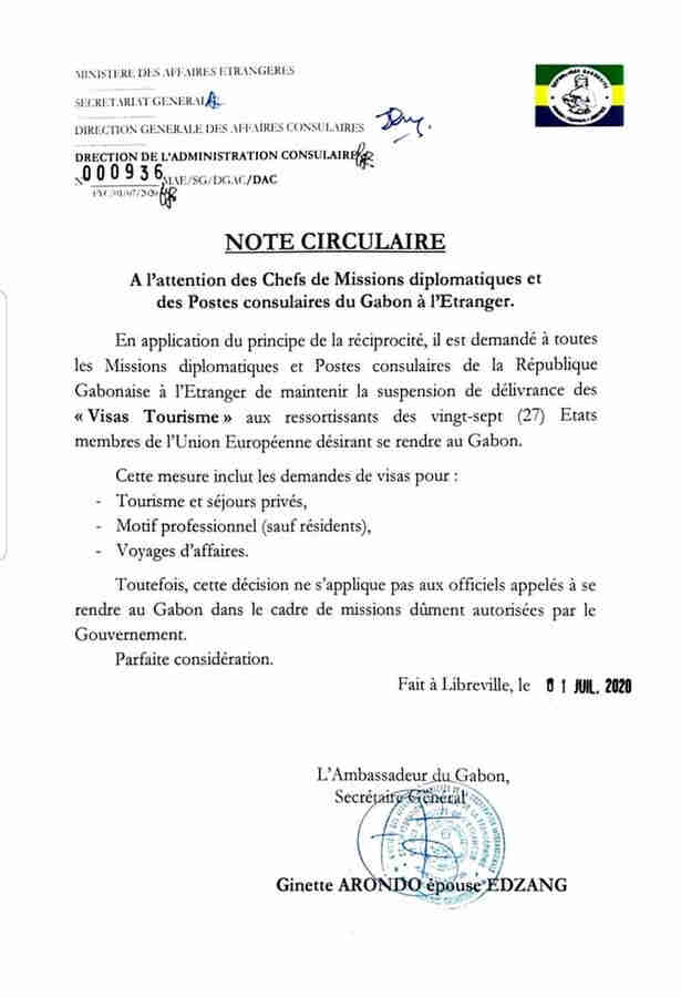 GABON – Les européens interdits de visas tourisme