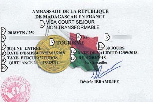 Prix visa madagascar france