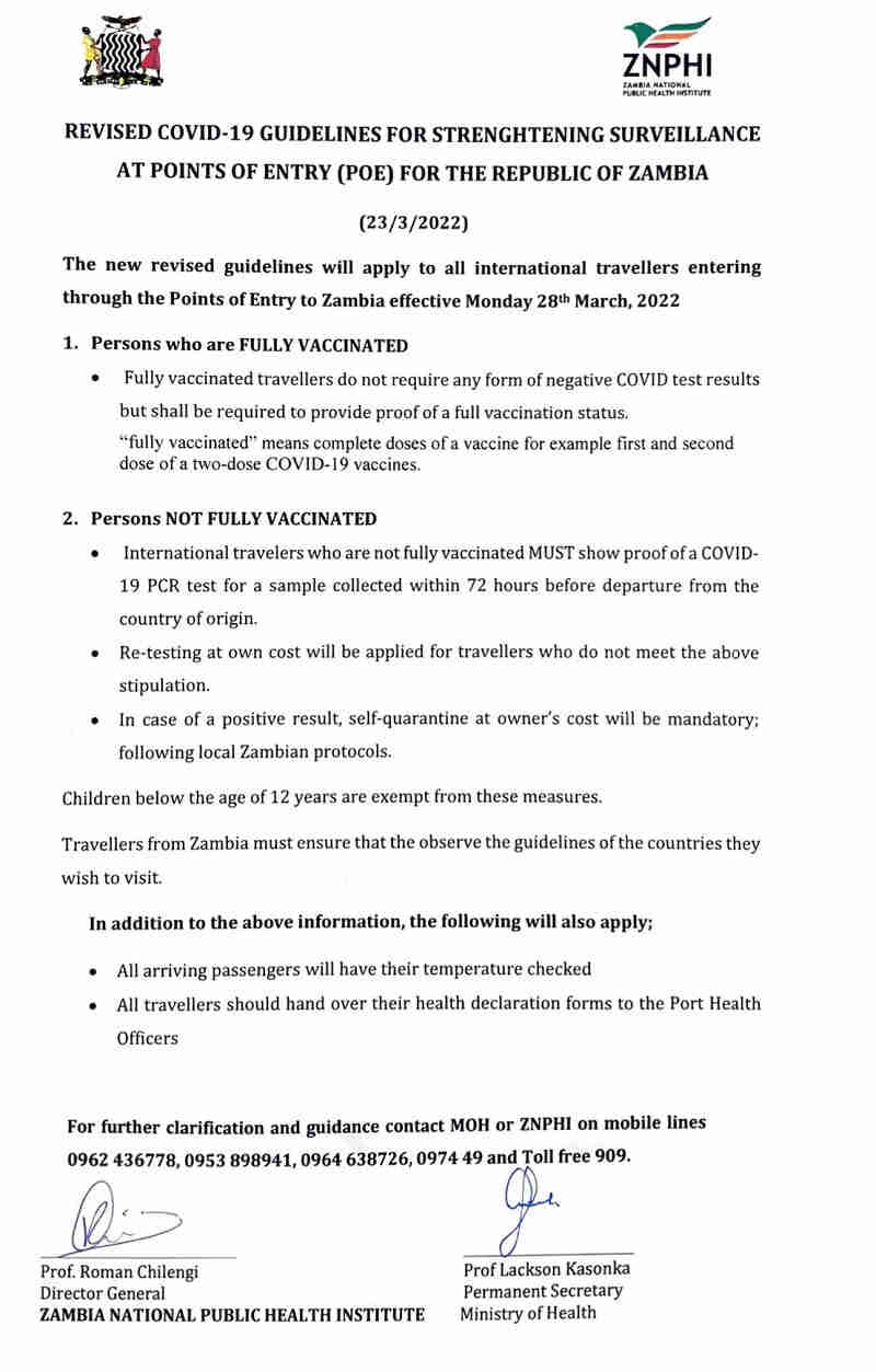 Directives Zambie Covid-19 - Mars 2022